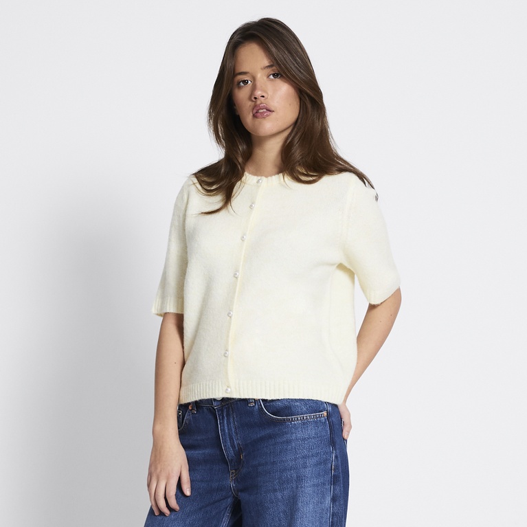 Basic short sleeve knit cardigan "Margot" Light Yellow